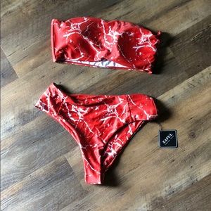Zaful marble highwaist bikini red